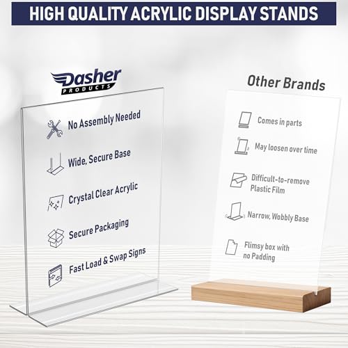 Acrylic Sign Holder 8.5 x 11 - Heavy Duty T-Shape Table Top Display Stand, Extra Wide 3-Inch Base, Double Sided Bottom Load, Crystal Clear Menu Holder: Restaurant, Office, Wedding, Trade Show (6 Pack)