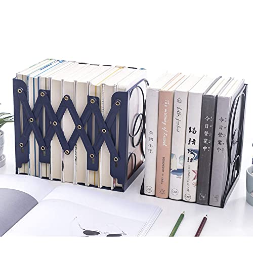 Adjustable Bookends Metal Book Ends for Heavy Book Holder Heavy Duty Bookends Nonskid Bookcase Desktop Book Organizer Binder Holder - color: Black-round