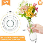 Peohud Set of 12 Glass Bud Vases, Clear Small Flower Vases, Decorative Glass Bottles Floral Vases for Home Decor, Wedding Reception, Party