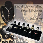 Ring Display, Black Velvet 12-Finger Ring Holder Stand, Jewelry Display for Vendors Retail, Ring Organizer for Girls Dresser