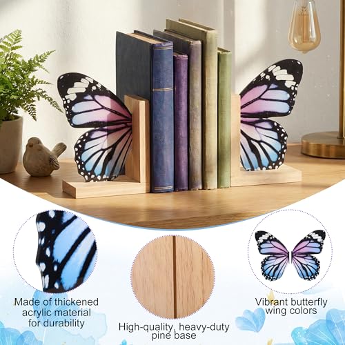 Decorative Butterfly Bookends Wooden Acrylic Butterflys Bookend Modern Bookshelf Decor Accent Book Stopper Decor for Home Farmhouse Shelves Office Lover Gift(Pale Blue Swallowtail Butterfly) - style: Pale Blue Swallowtail Butterfly