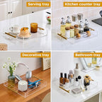 12"x12" Clear Acrylic Serving Tray with Golden Handles, Sturdy Huge Capacity Acrylic Trays for Coffee, Juice, Kitchen and Desk Organizer, Storage Tray (12"x12") - size: 12" x 12" x 2"