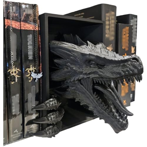 Dragons Awakening Book End – Fantasy Book Nook Insert for Dragon Readers – Unique Home Decor for Bookshelves & Libraries (Black - 2 Arms) - color: Black - 2 Arms