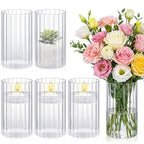6 Pcs 6 Inch Tall Glass Ribbed Cylinder Vases Clear Floating Candle Flower Vase in Bulk, Hurricane Candle Holder for Wedding Housewarming Gift Table Centerpieces - color: Clear, size: 6 Inch