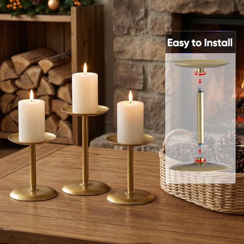 Homemory Christmas Fall Candle Holders for Pillar Candles Set of 5 (5, Gold) - color: Gold