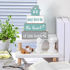 Cinnvoice 4 Pcs Farmhouse Tabletop Decor Rustic Family Blessed Home Table Centerpiece This Is Us Sign for Kitchen Shelf Desk Fireplace Mantel Tiered Tray Decor(May Love Be the Heart of This Home) - style: May Love Be the Heart of This Home