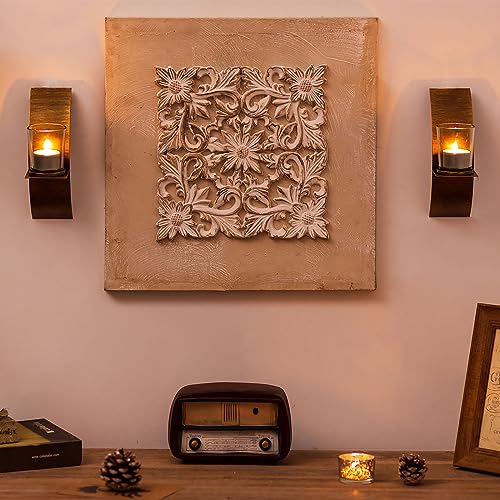 Sziqiqi Rustic Wall Candle Holder for Tealight Candles - Rustic Gold and Bronze Wall Mounted Candle Sconces Decorative Metal Wall Decor for Bathroom Hallway Entryway - color: Brushed Gold Bronze