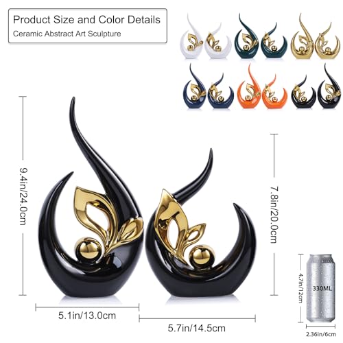9.4" H Black Gold Abstract Sculptures Home Decor, Ceramic Art Statue Cool Stuff to Put on Shelves&tv Stand Decor, Gold Accent Entertainment Center, for Fireplace Coffee Table Dining Table Decorate - color: Black Gold, size: 9.4in/H
