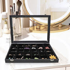 Wudygirl 30 Grid Jewelry Organizer Clear Lid Jewelry Tray Stackable Jewelry Storage Case Display Rings,Earrings,Necklace,Black Velvet (30 Grid) - style: 30 Grid Tray
