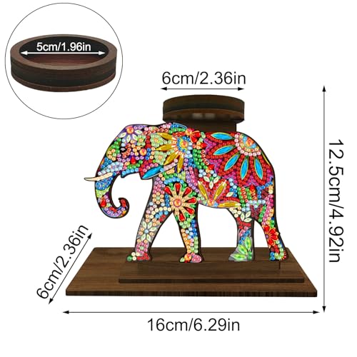 BAYUNOE DIY Candlestick Holders Wooden Desktop Diamond Art Painting Candle Holder Double-Sided Diamond Vintage Modern Decorative for Table Mantel Wedding Dinning Party-Gorgeous Elephant - color: Gorgeous Elephant