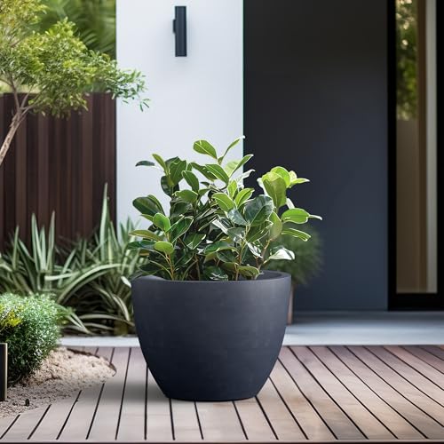 Kante 17.3 Inch Round Concrete Planter - Classic Large Indoor/Outdoor Plant Pot with Drainage Hole and Rubber Plug, Suitable for Gardens and Patios, Charcoal - color: Charcoal, size: 17.3"Dia x 13"H