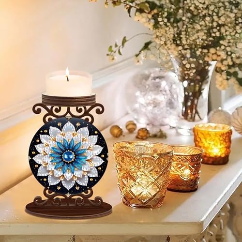 ARTopet 2Pcs DIY Diamond Art Painting Candlestick Holders Wooden Desk Candle Holder Ornament Double Sided Diamond Tabletop Ornaments for Home Decor-04 - color: 2pcs-04