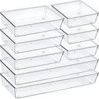 Criusia Drawer Organizer Set, Acrylic Non Slip Non Cracking Kitchen Drawer Storage Tray Large Size Divider, Multifunctional Storage for Cosmetics, Bathroom, Tools, Kitchen and Office (8 PACK) - size: 8 PACK