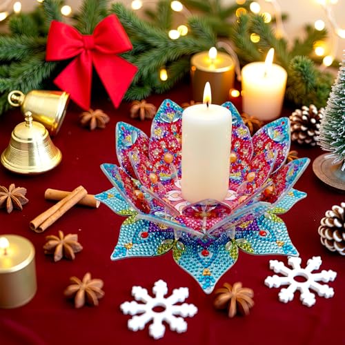 2Pcs DIY Diamond Art Painting Candlestick Holders Mandala Flower Shape Desk Candle Tray Tabletop Ornaments for Wedding Festival and Party Home Table Centerpiece - color: 2pcs