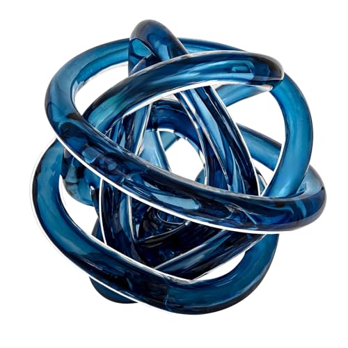 Glass Knot Teal Decor Ball - 6 Inch Hand Blown Infinity Sculpture Orbit Home Decor Table Decoration Interio Art - color: Navy Blue, size: 6-Inch Diameter