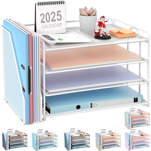gianotter 4-Tier Paper Organizer With Magazine Holder, Desk Organizers and Accessories, Desk Accessories & Workspace Organizers, File Organizer for Office Supplies Storag (White, 4-Tier) - color: White, size: 4-Tier