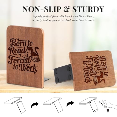 Book Lovers Gifts, Novelty Bookends Unique, Gifts for Book Lovers, Heavy Duty Wooden Book Ends for Shelves Decorative(1 Pair, 4.72x6.69 Inches) - Born to Read - color: Bornttoread