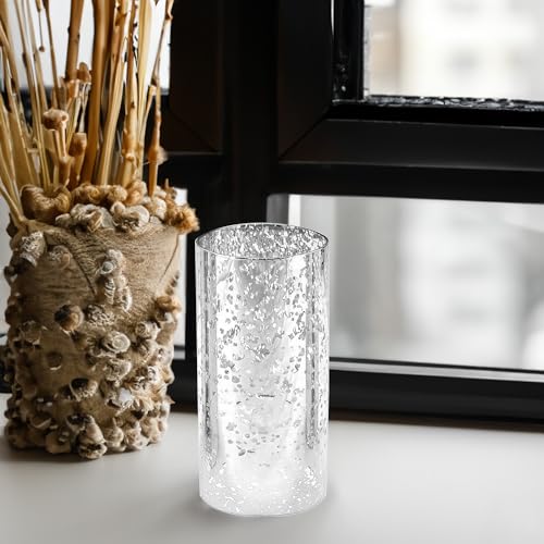WGVI Hurricane Candle Holder Sleeve, W: 3", Ht: 6", Silver Speckled Glass Cylinder Open Both Ends, Chimney Tube Shade, 1 Piece - size: 3x6"H