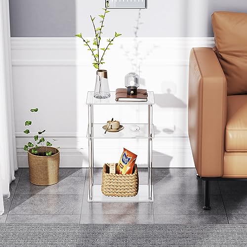 Clear Acrylic Side Table, 3-Tier End Table for Living Room, Small Bedside Tables Nightstand for Bedroom Set of 2, Home Decor Accent Table, 15.7" L x 11.8" W x 23.6" H - size: 2-Pack