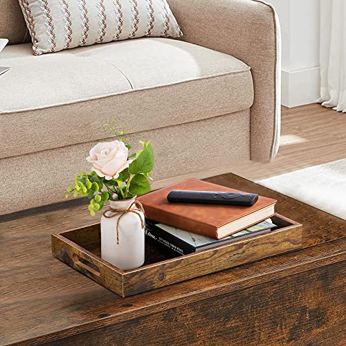 Hanobe Brown Decorative Serving Trays: Rustic Brown Rectangle Tray Decor with Cutout Handles for Coffee Table Ottoman Living Room Kitchen Home Decor, Large - size: 15.8" x 11.8" x 2"
