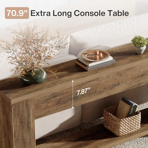 Tribesigns 70.9-Inch Console Tables for Entryway, Narrow Wooden Long Sofa Table Behind the Couch, Farmhouse Fluted Hallway Accent Table for for Living Room, Entrance, Foyer (Rustic Brown) - color: Rustic Brown