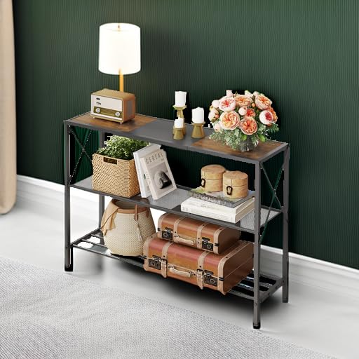 Hoctieon Industrial Console Table, 3 Tier Entryway Table, Hallway Table, Narrow Sofa Table with Shelves, Entrance Table for Entryway, Rustic Brown&Black - color: Rustic Brown & Black