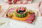 Elegant Plastic Serving Tray & Platter Set (6pk) - Clear & Gold Rim Disposable Serving Trays & Platters for Food - Weddings, Upscale Parties, Dessert Table, Cupcake display - 8x13 inches - color: Clear + Gold