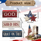 CroBlissful 4 Pcs 4th of July Decorations Patriotic Memorial Day Tabletop Decorations Red White Blue Table Centerpieces Sign for Office Tiered Tray Home Shelf 250th Anniversary(God) - style: God