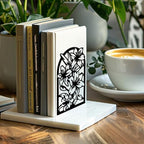 Peacoblue Metal Bookends for Shelves, Modern Decorative Heavy Duty Study Book Support Stoppers for Office, Desk, Shelf, Room 5.3"x4.3"x7.9" Cast Iron Simple Tall Bookends, 1 Pair (Lily Flower) - style: Lily Flower