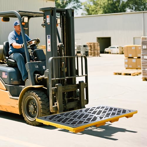Modular 2 Drum Spill Pallet, 48x24x4 Inch, 2000 lbs Capacity, Heavy-Duty Forkliftable Containment Tray for Industrial Oil & Chemical - size: 48x24x4in