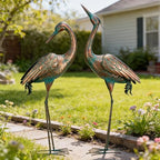 chisheen Garden Crane Statues Blue Heron Metal Yard Art Outdoor Decoration,Large Sculptures for Lawn Patio Porch,39-44 inch,Set of 2