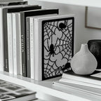 Peacoblue Metal Bookends for Shelves, Modern Decorative Heavy Duty Study Book Ends Stoppers for Office, Desk, Shelf, Room 5.3"x4.3"x7.9" Cast Iron Simple Tall Bookends 1 Pair (Spider and Spider Web) - style: Spider and Spider Web