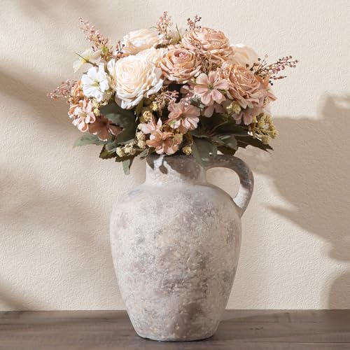 Ceramic Decorative Flower Vase with Handle,8.85 Inch Terracotta Rustic Farmhouse Vase for Home Decor,Living Room, Shelf Decor,Wedding,Housewarming Gift - color: Farmhouse-8.85in-3