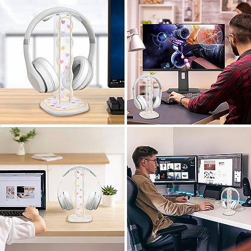 CamyCosy Headphone Holder for Desk, Gaming Headset & Earphone Stand - Clear Love Hearts Pattern Desk Accessory - color: hearts