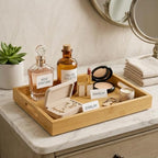 Perfume Plate Tray with Handle - Natural Bamboo Wood Display Tray for Dresser, Coffee Table, or Bathroom, 11.4x7.9 Inches, Jewelry and Perfume Organizer (1, Natural) - color: Natural