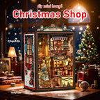 DIY Christmas Store Book Nook Kit, Miniature House with LED Light, 264pcs Wooden 3D Puzzles for Adults Teens, Bookshelf Decor Scale Model, Cultural Handmade Gift for Christmas & Book Lovers - style: Christmas Store