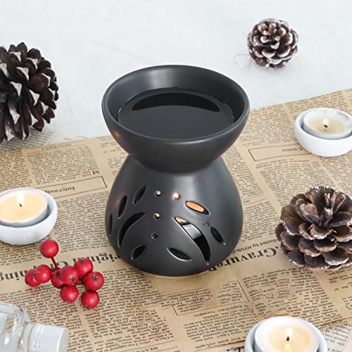 ComSaf Essential Oil Burner Wax Melt Burners Set of 2, Aromatherapy Aroma Burner Ceramic Oil Diffuser Candle Tealight Holder Home Bedroom Decor Christmas Housewarming Gift, Black - color: Black
