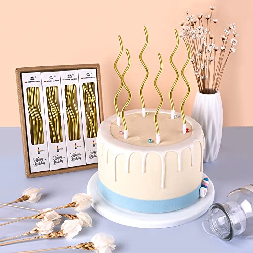 PHD CAKE 24-Count Gold Spiral Long Thin Metallic Birthday Candles, Cake Candles, Birthday Parties, Wedding Decorations, Party Candles - color: Gold