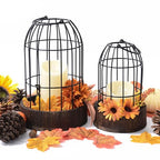Perfnique Decorative Candle Lantern, Set of 2 Farmhouse Table Lanterns for Home Decor, Rustic Table Centerpieces for Dining Room, Fireplace Mantle Kitchen Decoration (Walnut)