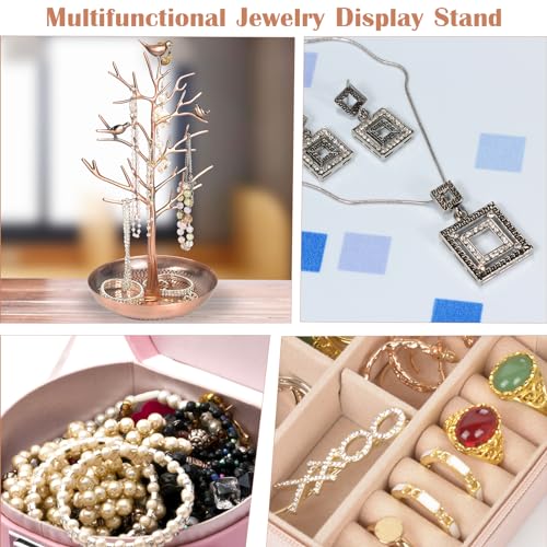 ChezMax Jewelry Display Necklace Earring Organizer Holder Metal Birds Tree Stand with Tray Antique Bracelet Rings Rack Tower Decoration for Women Girl Bronze 11.8 Inch - color: B-Metal Bronze