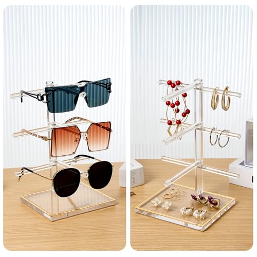 Luxury Acrylic Sunglasses Display Stand Set of 2 (2-Tier & 3-Tier), Glasses Stand, Eyewear Holder, Vertical Sunglass Racks, Tiered Eyeglasses Organizer Collection for Closet Retail Boutique Counter - size: 2PC(2tier+3tier)