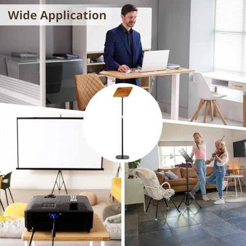 Floor Book Stand Adjustable from 20-51 Inches, Reading Stand with Page Clips, Sit to Stand Wooden Desk with Steel Tube & Base, Music Sheet Stand, Laptop Tablet Holder for Home Office