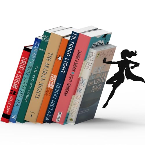 Stylish Metal Bookend in Black - Book Holder for Any Angle, Shelf, Desk, Desk - Decorative Book Organiser Book Holder - The Coolest Gift Idea (Supergal) - color: B - Supergal (Black)