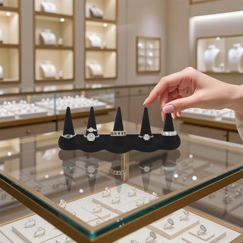 KUKUVR Velvet Ring Display Stand, Finger Jewelry Organizer for Retail Show, Personal Vanity, and Travel – Black Ring Holder for Engagement Rings, Wedding Bands, and Fashion Jewelry (Black 5 Fingers) - color: Black 5 Fingers