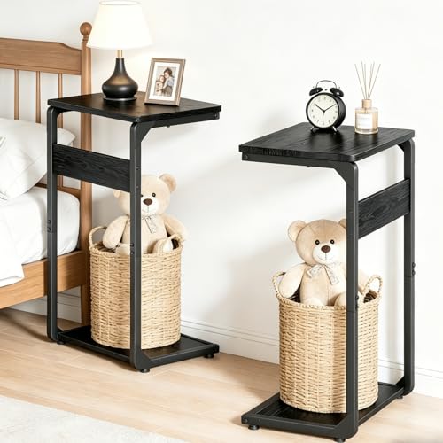 Small End Tables, Nightstand Set of 2, C Shaped Couch Side Table, Sofa TV Tray Table, Night Stand, Nightstands for Bedroom, Bedside, Living Room ET-YB-BKW2 - color: Black