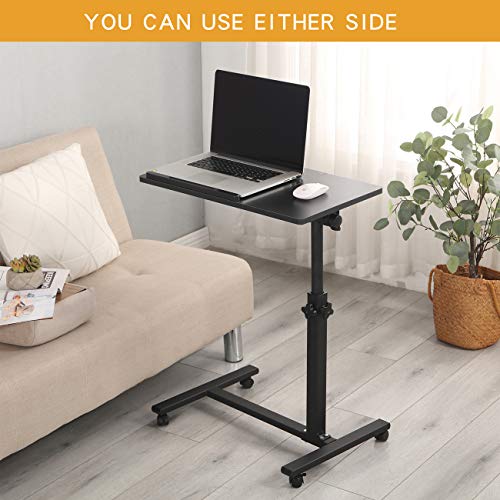TigerDad Overbed Bedside Desk Mobile Rolling Laptop Stand Tilting Overbed Table with Wheels Height Adjustable Tray Table for Laptop Bed Sofa Side Table (Black) - color: Black