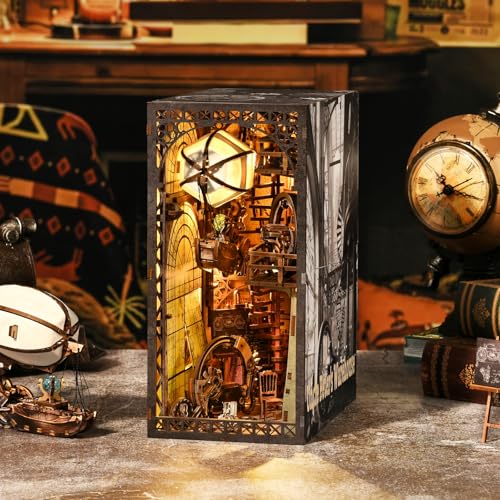 TOYQI Book Nook Kit, Book Nook Kits for Adults, DIY Miniature Dollhouse Kit 3D Wooden Puzzle Booknook Bookend with LED Light - style: UNCLE PETER'S WAREHOUSE