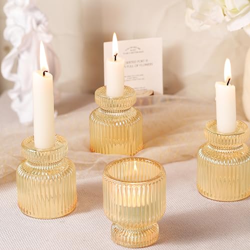 DARJEN 12 Pcs Glass Candlestick Holders- Gold Taper Candlestick Holders Tealight Votive Candle Holders for Table Centerpieces, Wedding, Dinner Party, Home Decor - color: Gold, size: 12Pcs