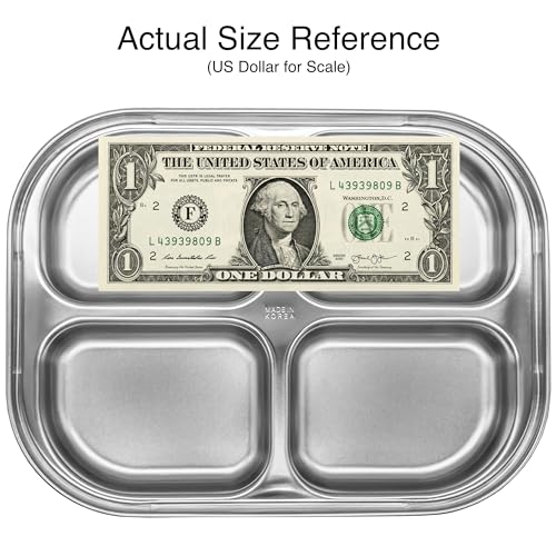 Korean Stainless Steel Divided Plates for Toddlers, Kids, Babies, Premium 304, Electro-Polished, No Black Residue, BPA-Free, 4-Compartment Food Tray, Camping, Balanced Meals, Set of 2 - size: 4 Compartments