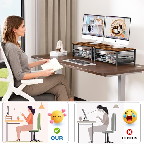 OPNICE Wood Computer Monitor Stand Riser, Desk Organizer with Drawer, Laptop Stand, Office Desk Accessories & Workspace Desktop Organizers Storage for Office Supplies(Brown) - color: Brown